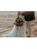 Cap Sleeves Ivory Lace Tulle V Back Outdoor Wedding Dress